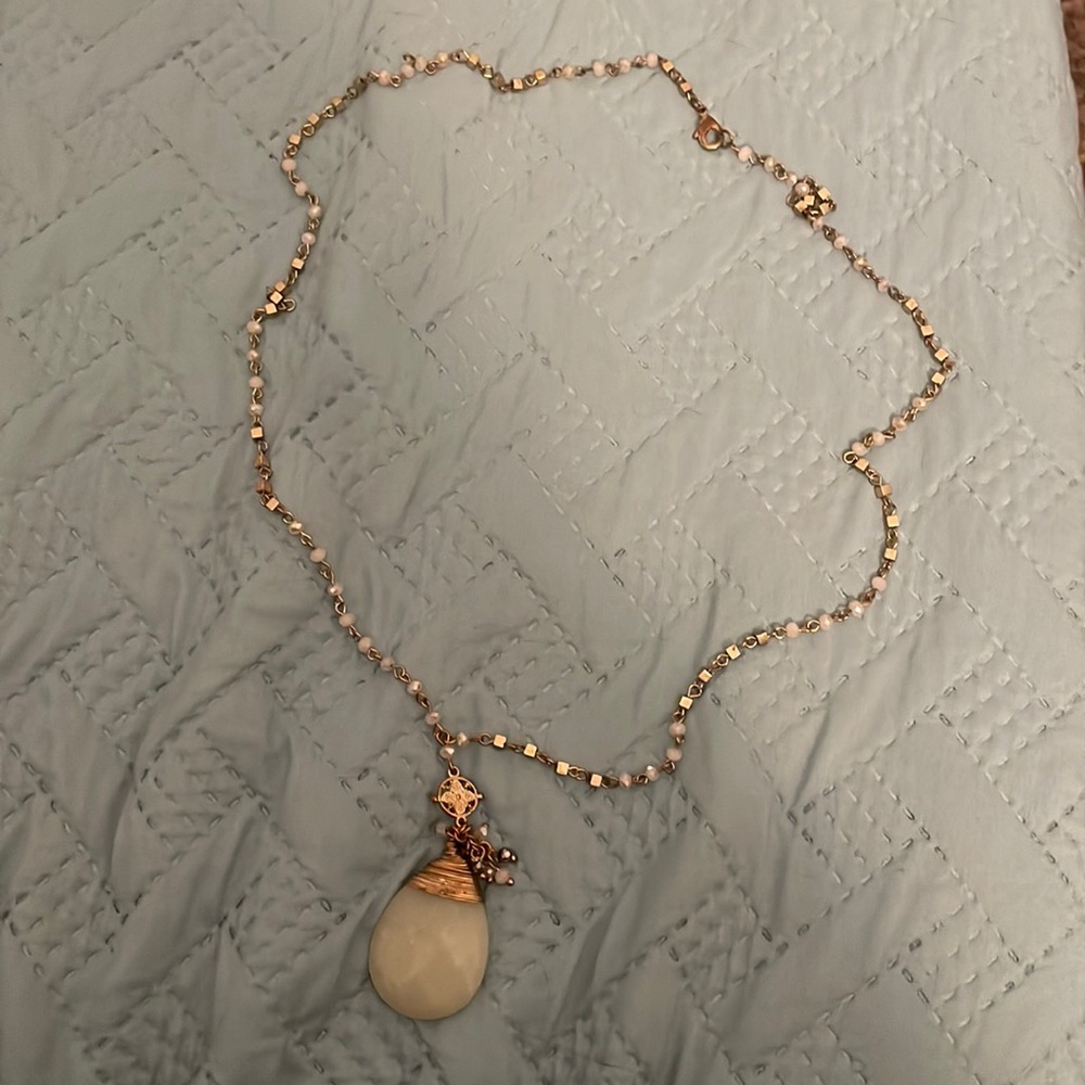 Gold long necklace with stone